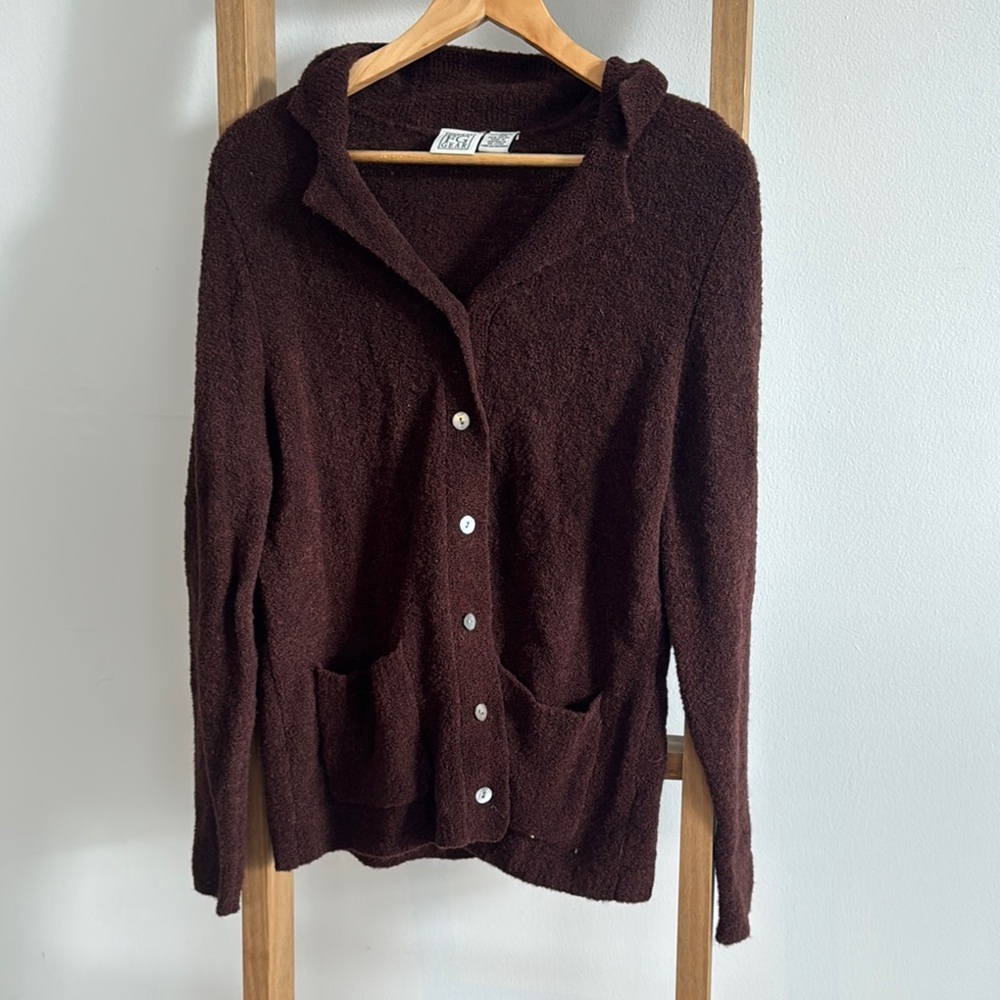FIELD GEAR VINTAGE l Medium Wool Cozy Brown Knit Cardigan with Pockets